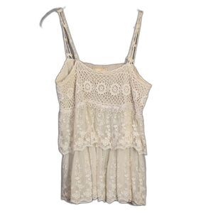 A'reve Cream Ivory Crochet Lace Beaded Top Sleeveless Women's M